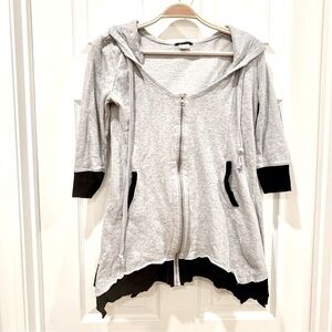 Heather Grey Black Trim Trapeze Skirted Hoodie Hooded Zip Sweatshirt Jacket